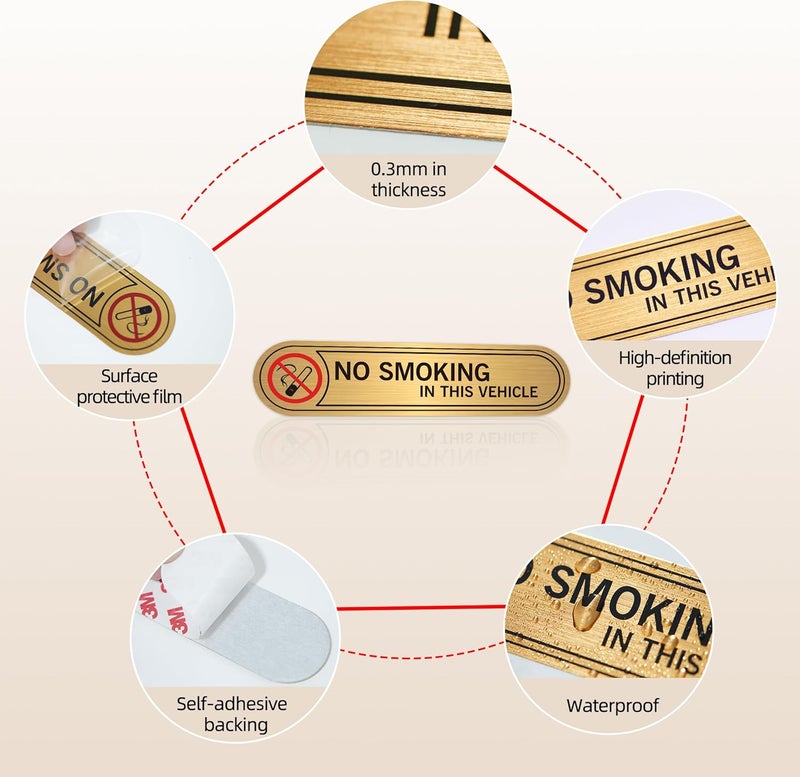 LUHIMO 8 PCS No Smoking in This Vehicle Sign Stickers, Waterproof Durable Vinyl Brushed Gold Small Anti-Smoking Sign for Cars, Windows 6x1.4Inch - Image 3